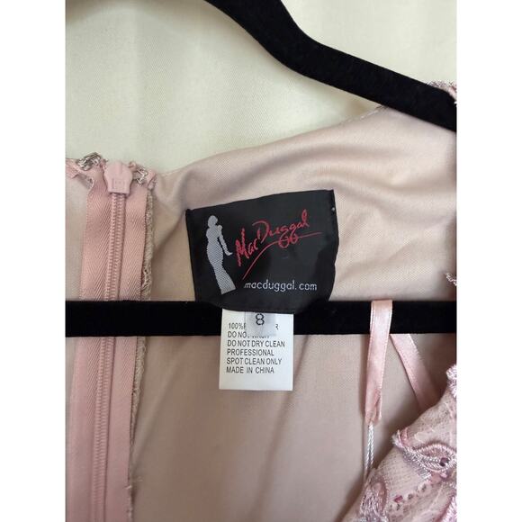 Mac Duggal 70224 Floral Applique Illusion Gown Long Sleeve Rose Pink Size 8 NWT - Picture 9 of 16